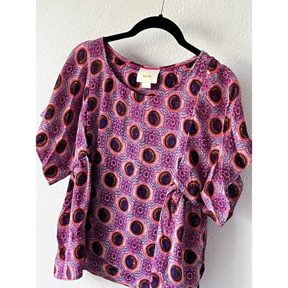 ANTHROPOLOGIE Maeve Purple Medallion Swing Top Printed Blouse Size Small - Picture 4 of 8